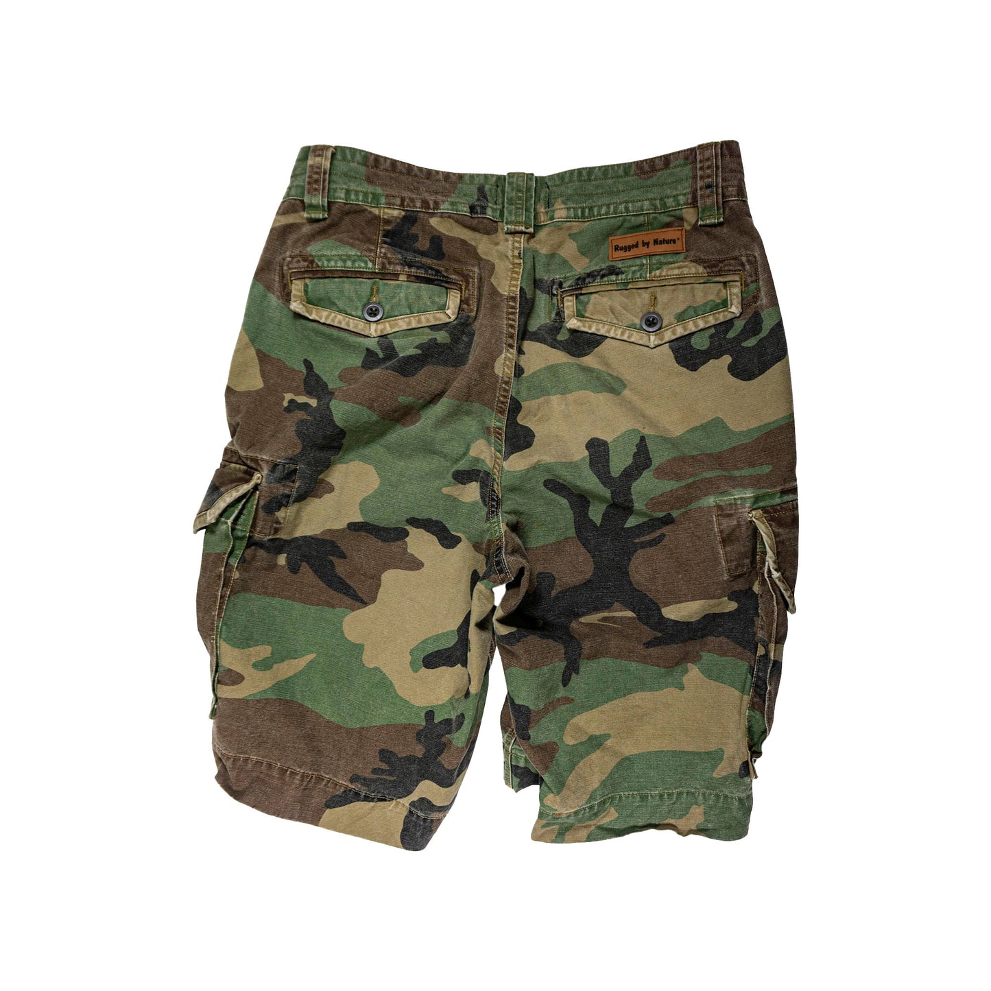 Rugged By Nature® Knee High Cargo Shorts, Camouflage. Back of Shorts Full View.