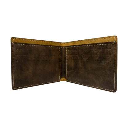 Rugged By Nature® Vegan Leather Wallet.  Inside Panels Showing 6 Card Slots, 1 Bill Fold Slot, and 2 Hidden Slots Behind Card Slots One On Each Side.