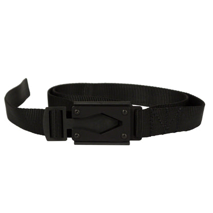 Rugged By Nature® Fire Buckle® Color, Black Belt Made With Mil Spec Tubular Webbing. Black Buckle Color. Made In USA