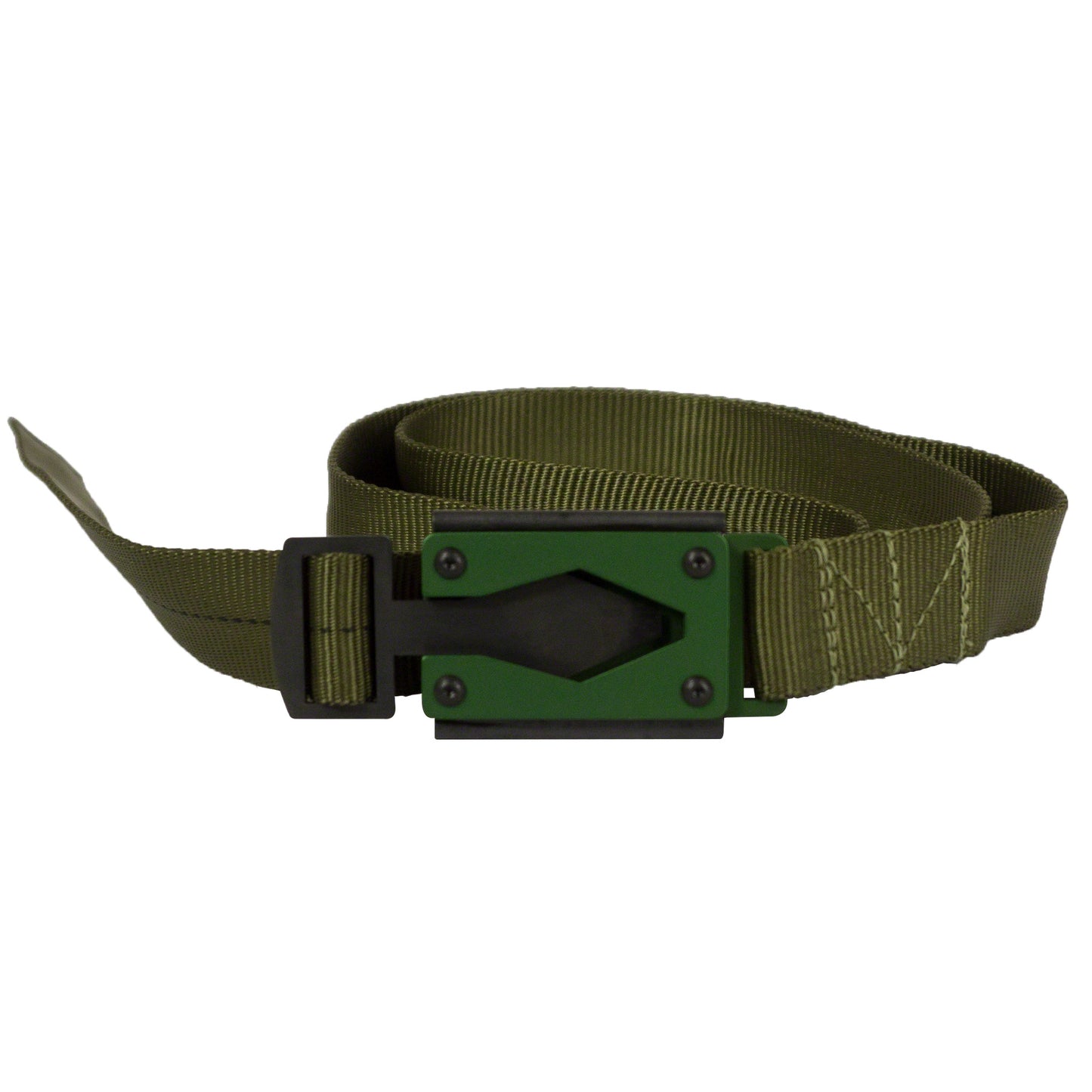 Rugged By Nature® Fire Buckle® Color, Green Belt Made With Mil Spec Tubular Webbing. Green Buckle Color. Made In USA