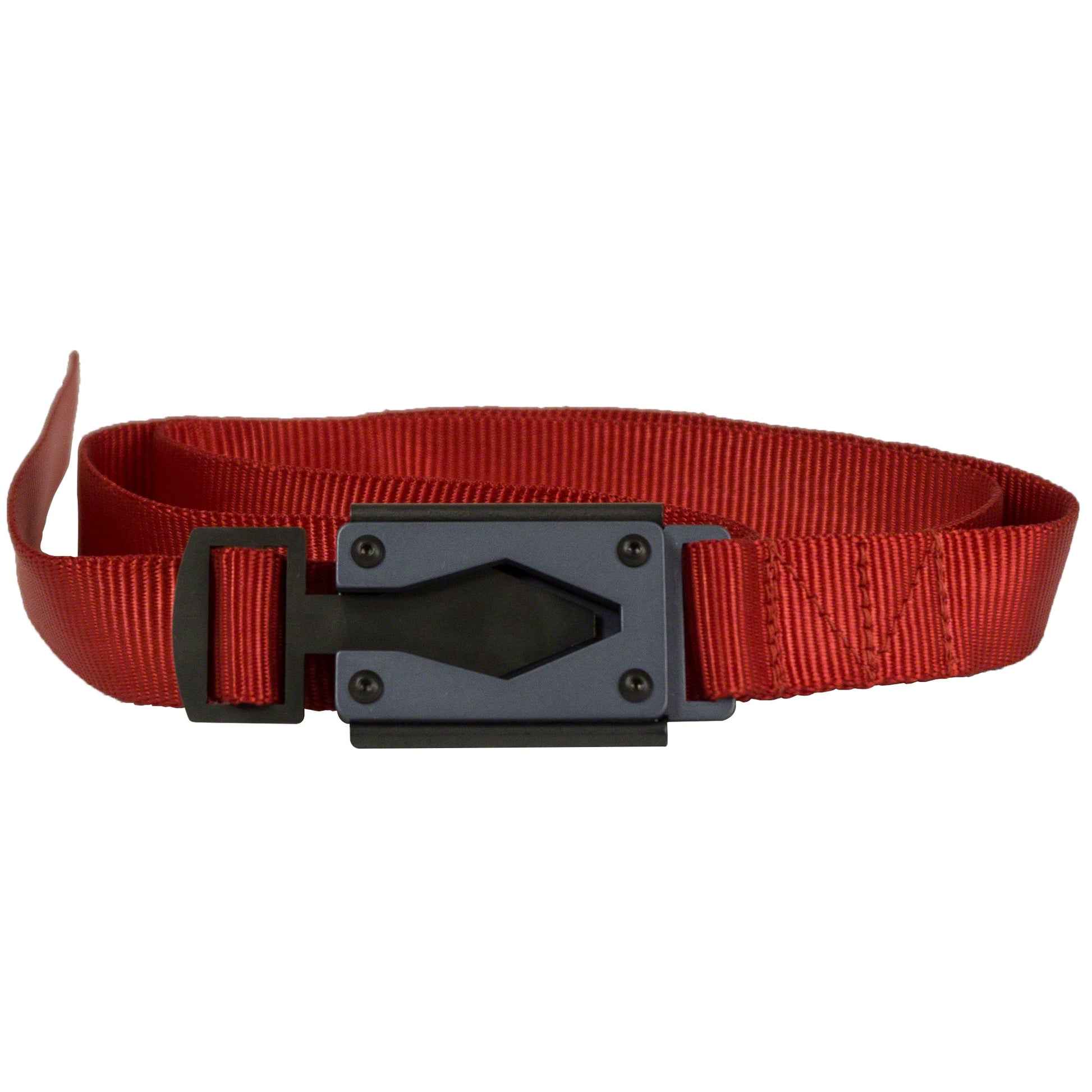 Rugged By Nature® Fire Buckle® Color, Red Belt. Gun Metal Gray Buckle color. Made In USA