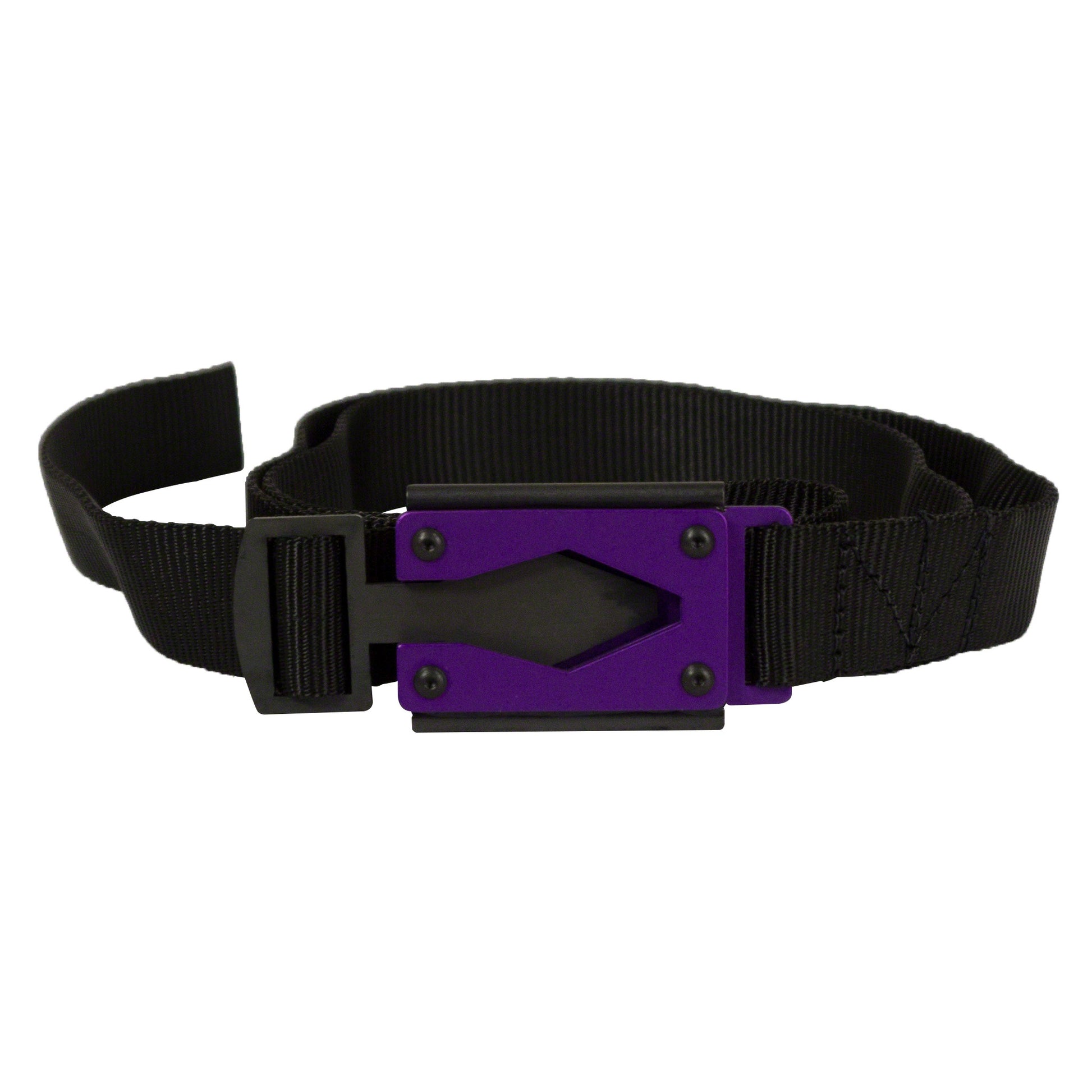 Rugged By Nature® Fire Buckle® Color, Black Belt Made With Mil Spec Tubular Webbing. Purple Buckle Color. Made In USA