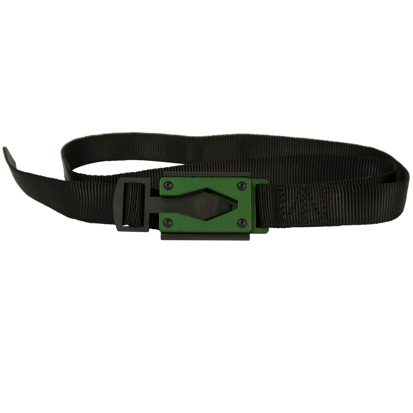 Rugged By Nature® Fire Buckle® Color, Black Belt.  Green Buckle Color. Made In USA