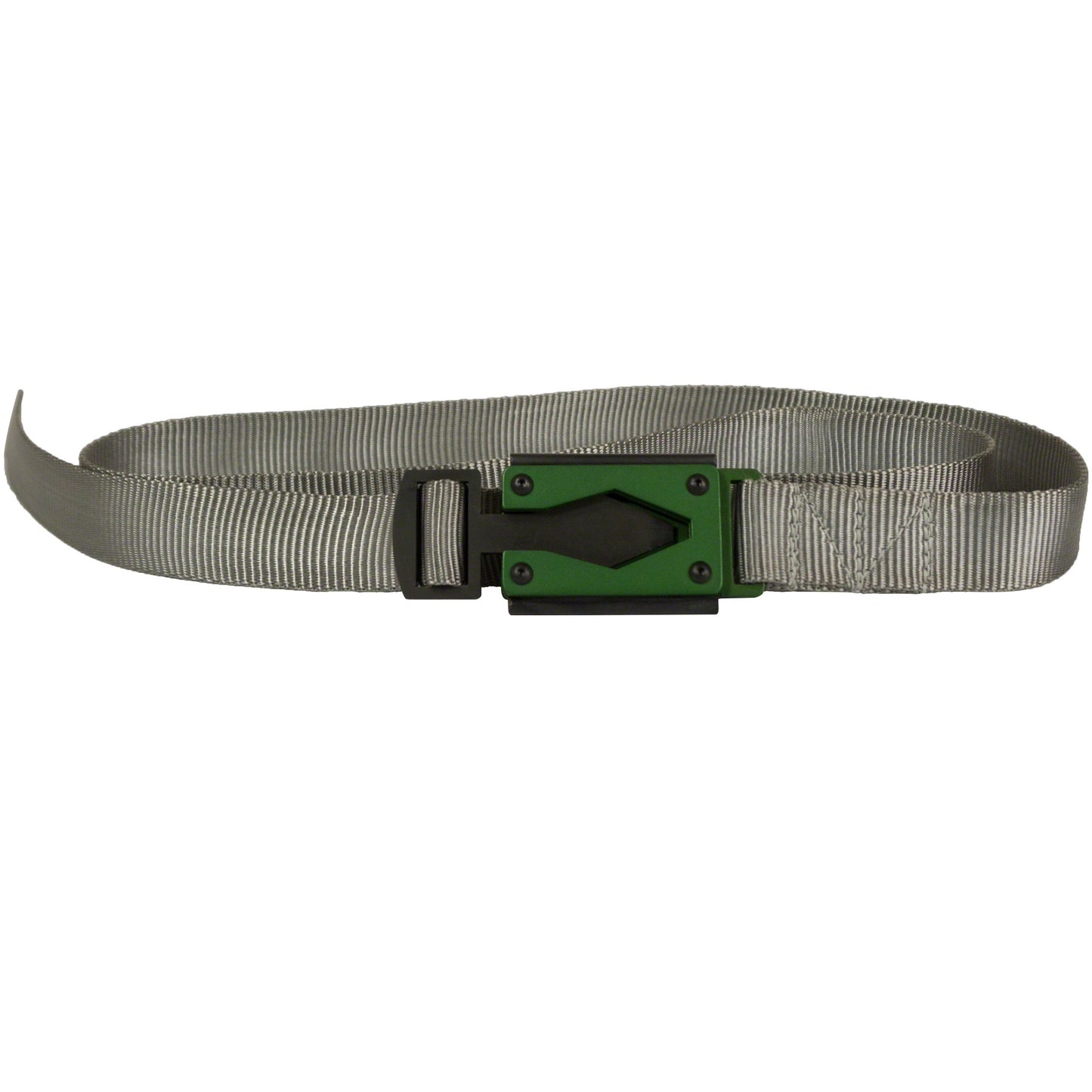 Rugged By Nature® Fire Buckle® Color, Silver Gray Belt. Green Buckle Color. Made In USA