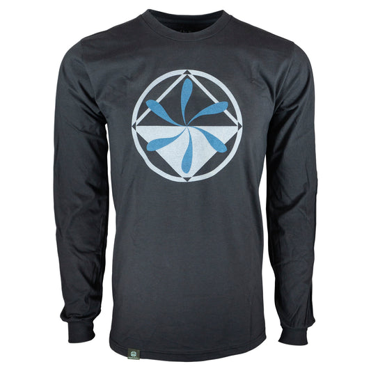 Rugged By Nature® logo, long sleeve 100% cotton tee shirt front.  Color dark gray.